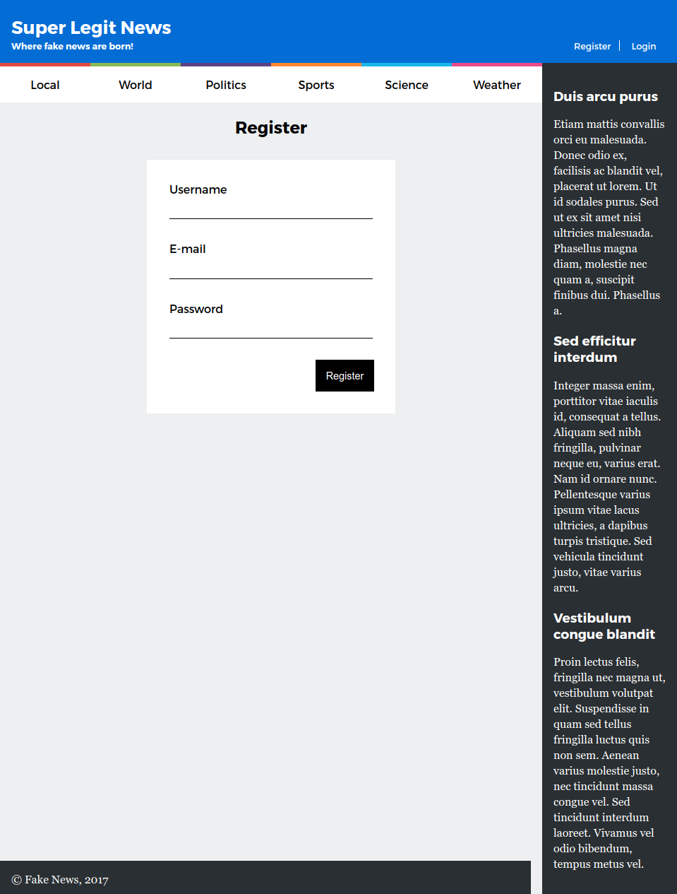 news website registration form